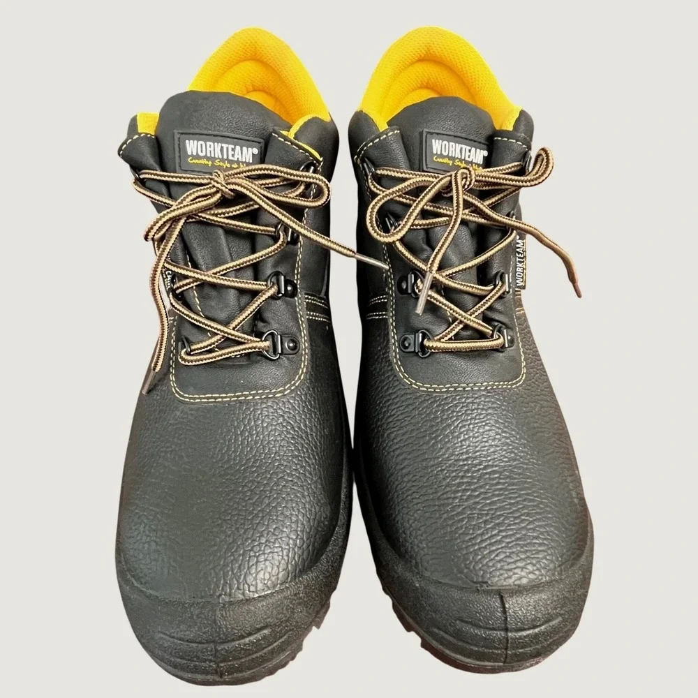 Workteam Leather Safety Work Boots 12 Black P1301 S1P SRC Steel Toe Industrial